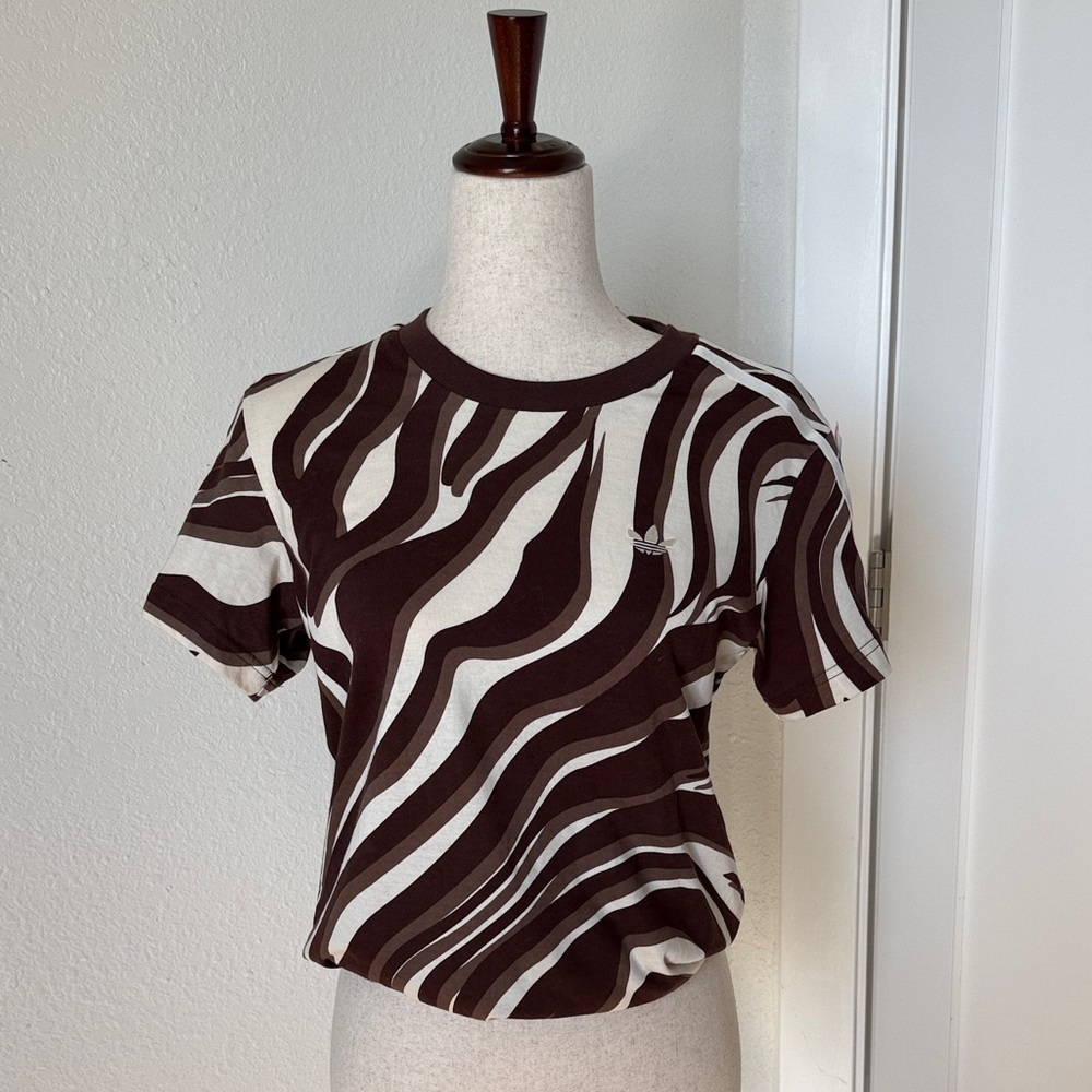 Adidas Brown and White Zebra Print Top